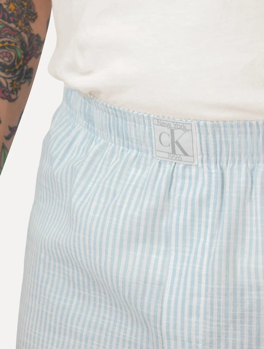 Pijama Calvin Klein Calça 1996 Fashion Stripe Off/Azul Claro