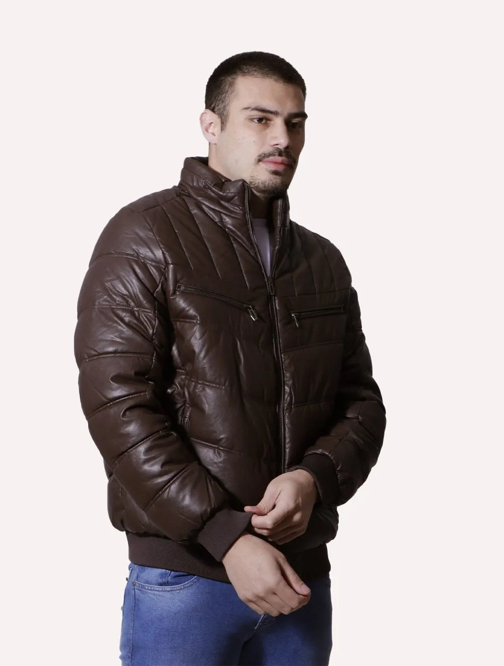 Jaqueta Victory Eagle Masculina PU Leather Bomber Zip Marrom