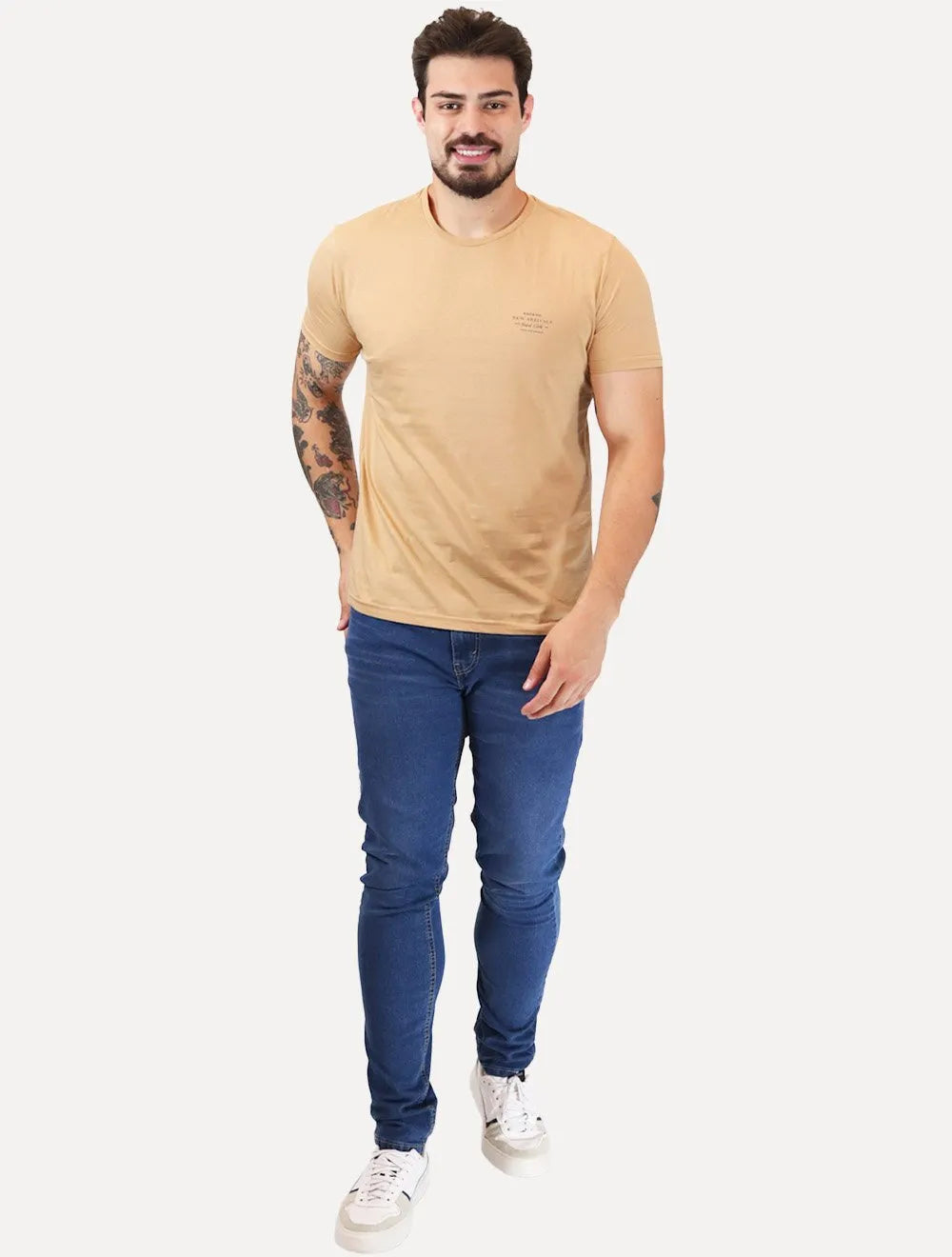 Camiseta King & Joe Masculina Pima Touch New Arrivals Logo Peito Laranja Claro