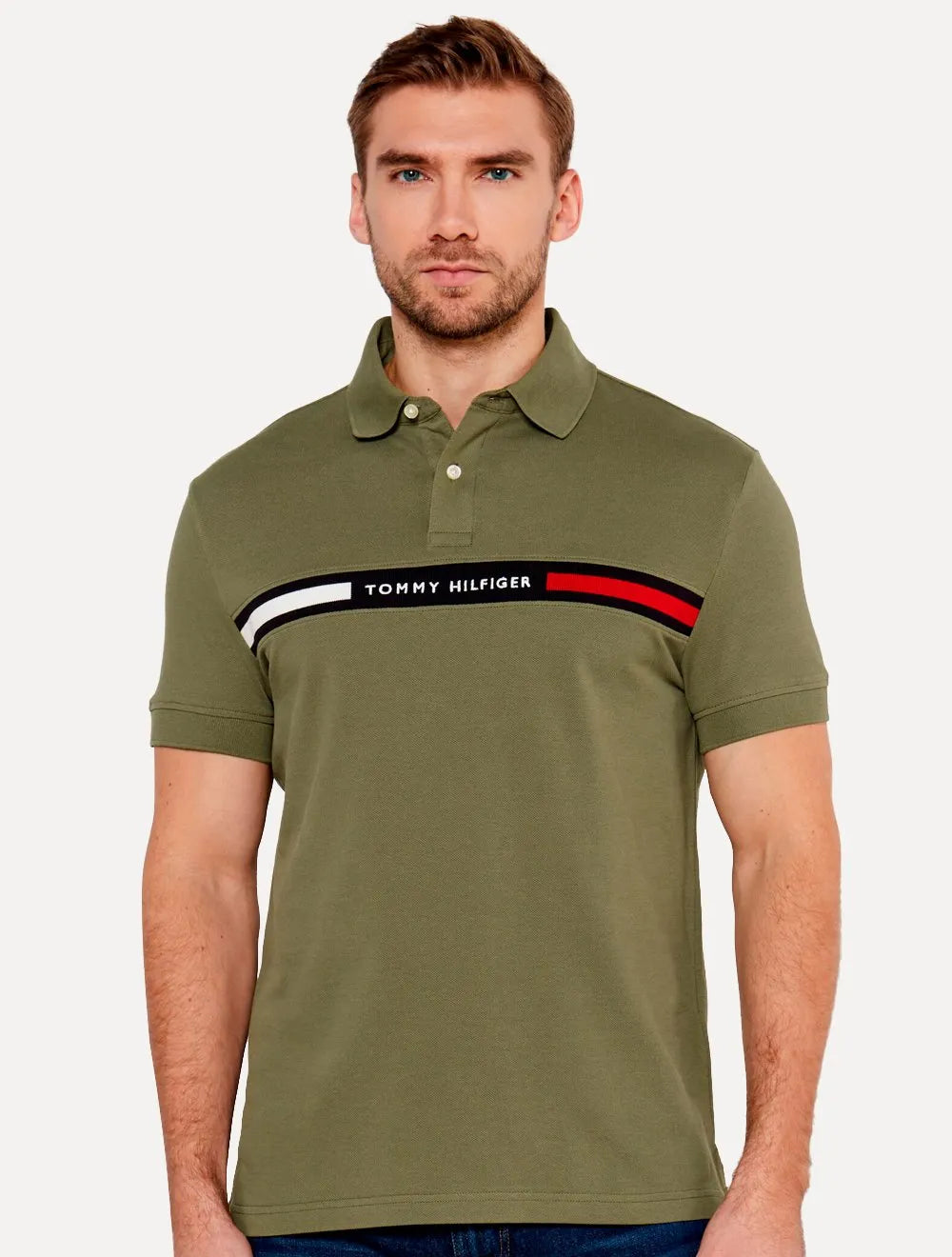 Polo Tommy Hilfiger Masculina Regular Chest Insert Logo Verde Militar