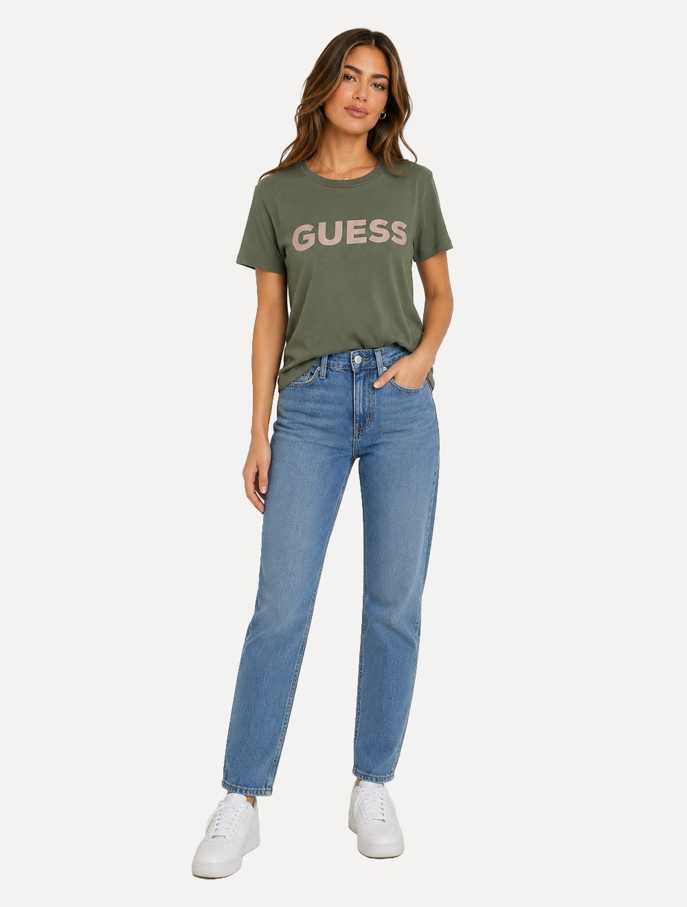 Camiseta Guess Feminina Silk Bold Logo Simple Verde Militar