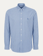 Camisa Dudalina Masculina Slim Superfine Cotton Vichy Azul Médio