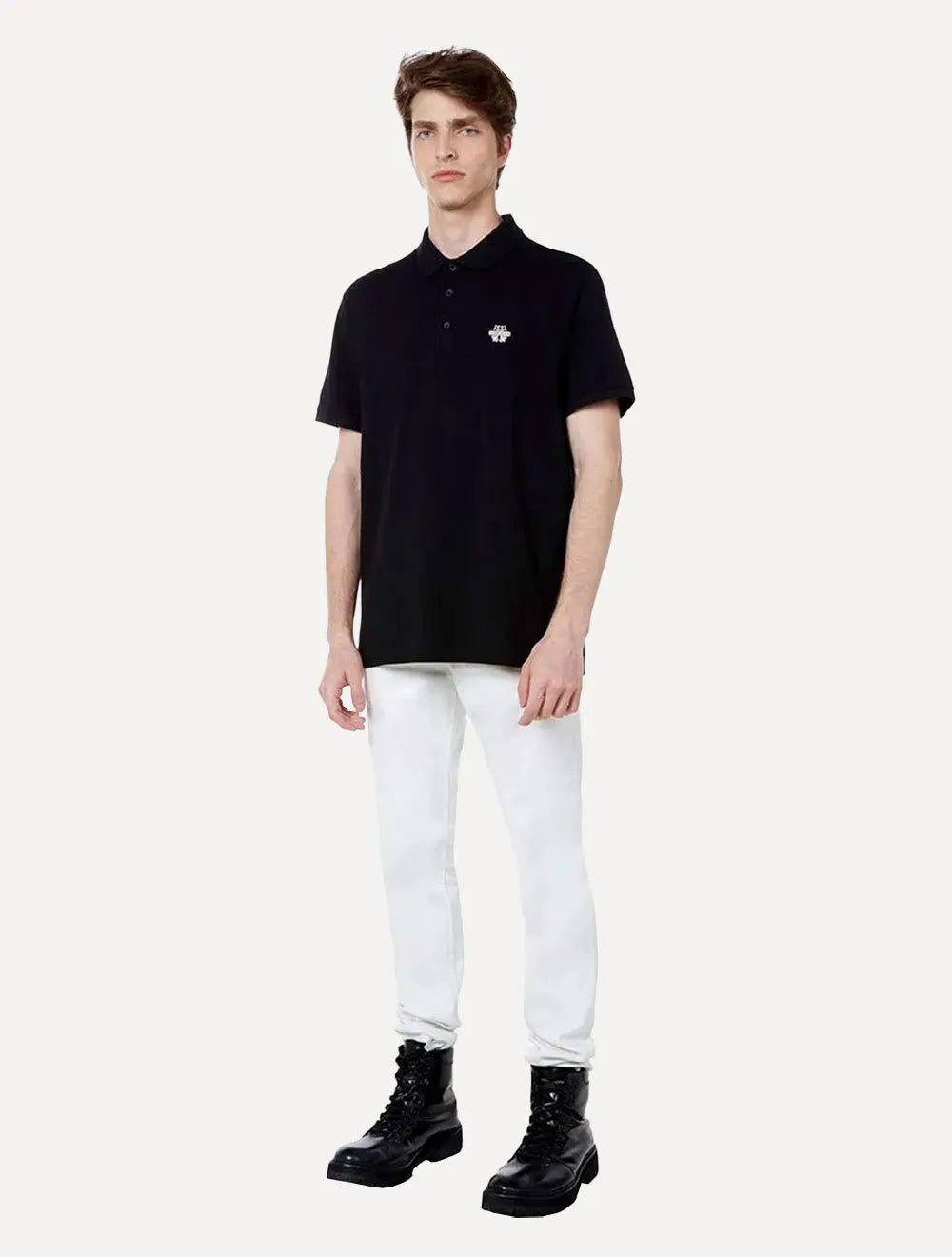 Polo John John Masculina Logo Transfer Preta