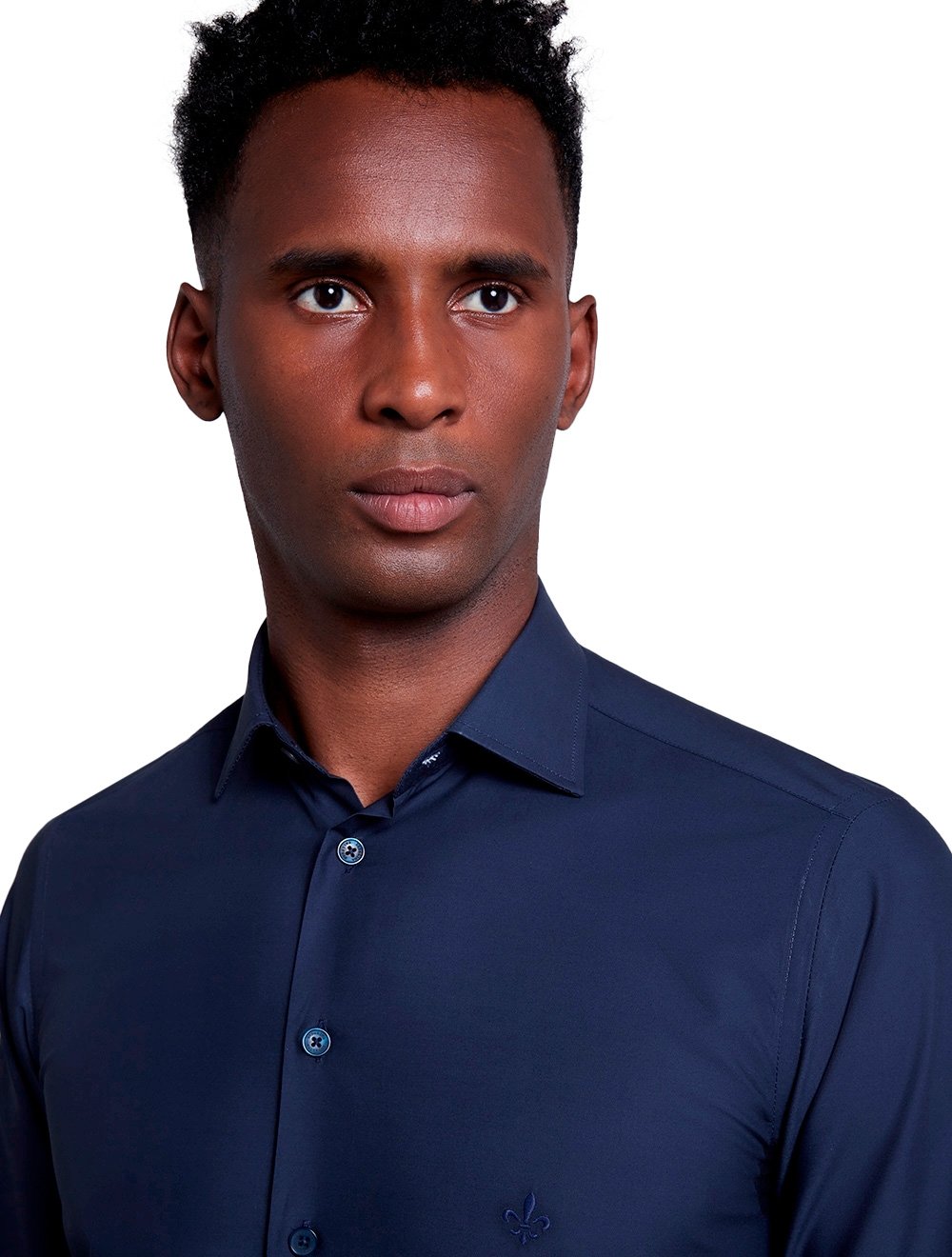Camisa Dudalina Masculina Slim Tricoline Egyptian Cotton Lisa Azul Marinho