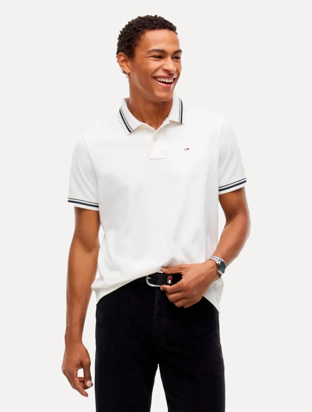 Camisa Polo Tommy Jeans Masculina Piquet Regular Tipped Branca