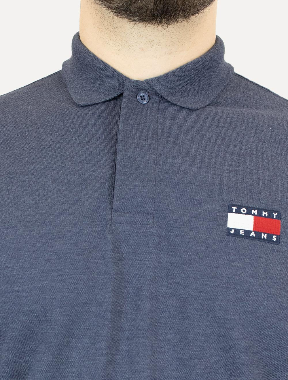 Polo Tommy Jeans Masculina Regular Heather XS Badge Marinho Mescla