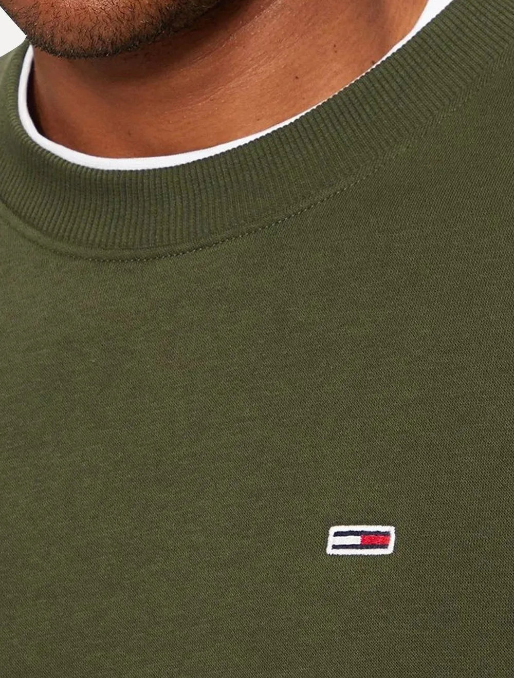 Moletom Tommy Jeans Masculino Fleece Flag Crewneck Verde Militar