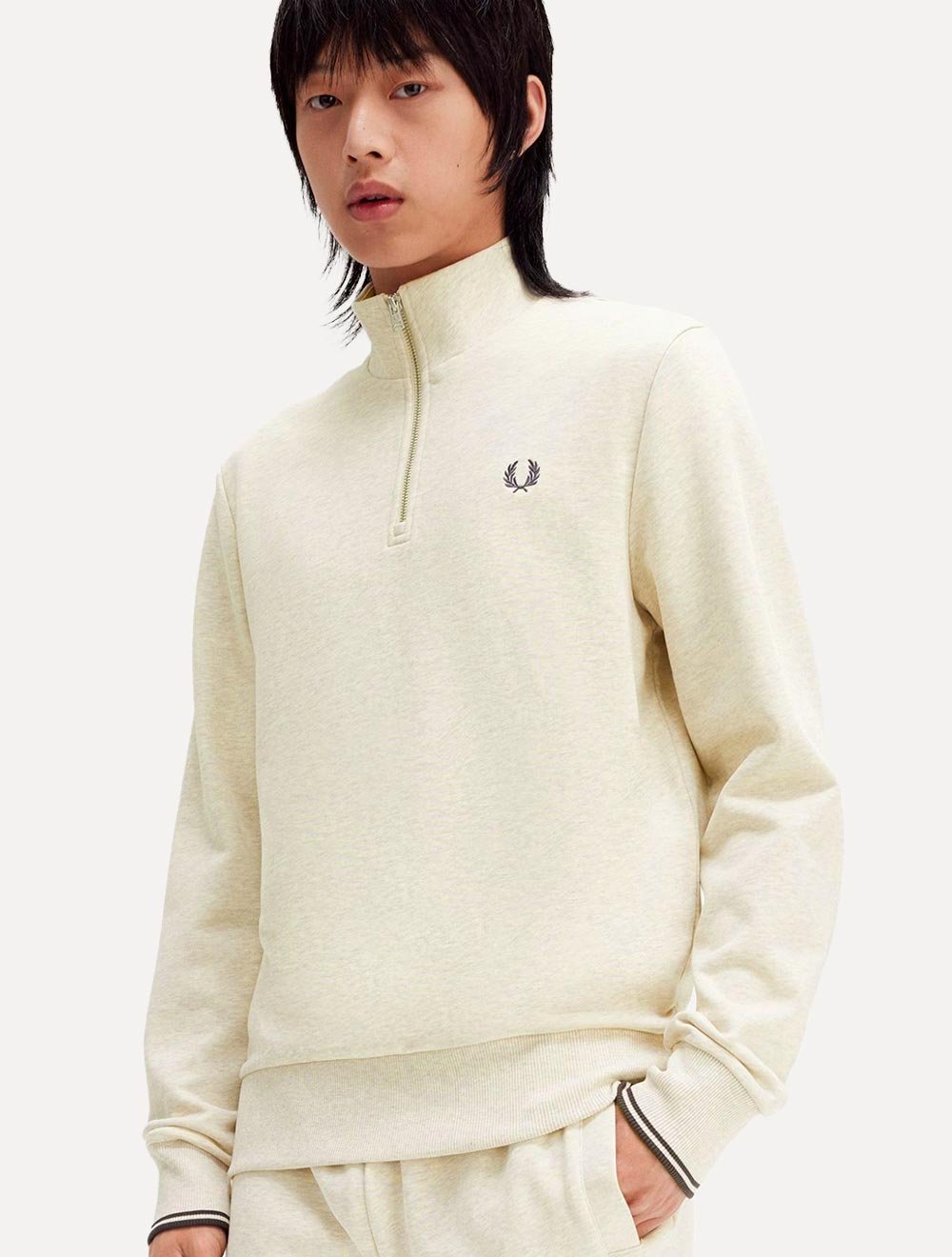 Blusa Fred Perry Moletom Masculina Regular Half Zip Off-White Mescla