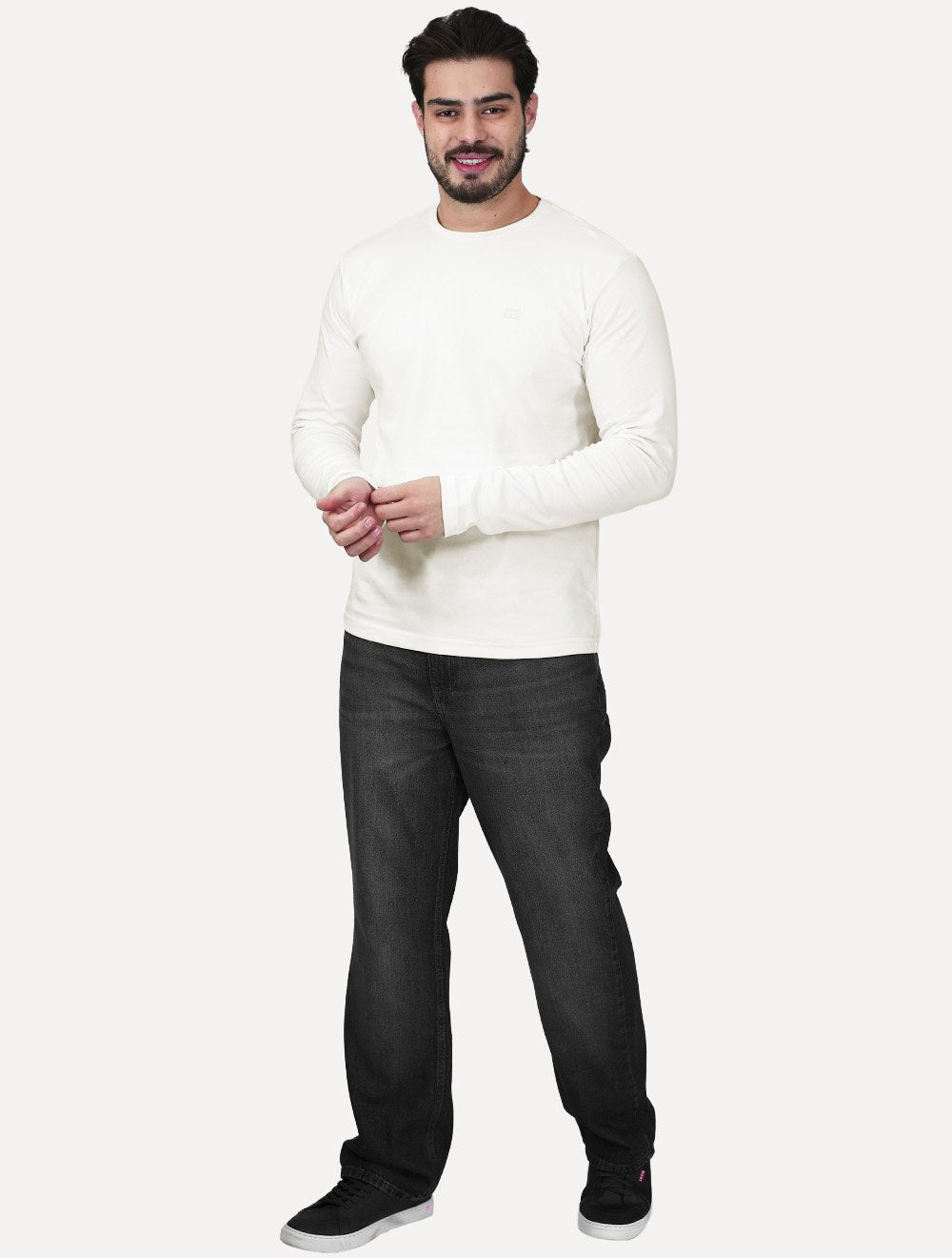 Camiseta K&J Masculina Manga Longa Premiun Suedine Egípcio Off White