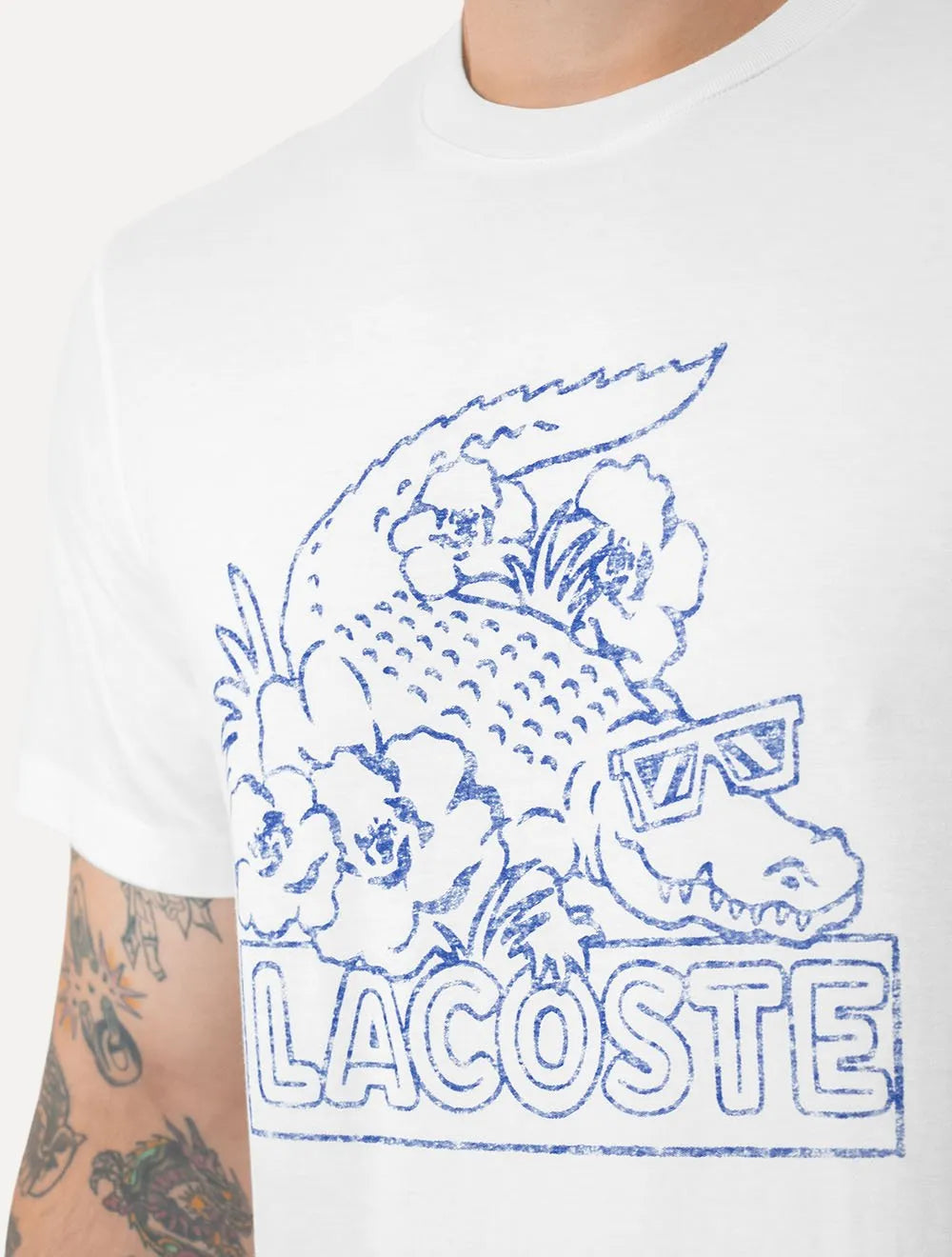 Camiseta Lacoste Masculina Regular Fit Croco Summer Logo Branca