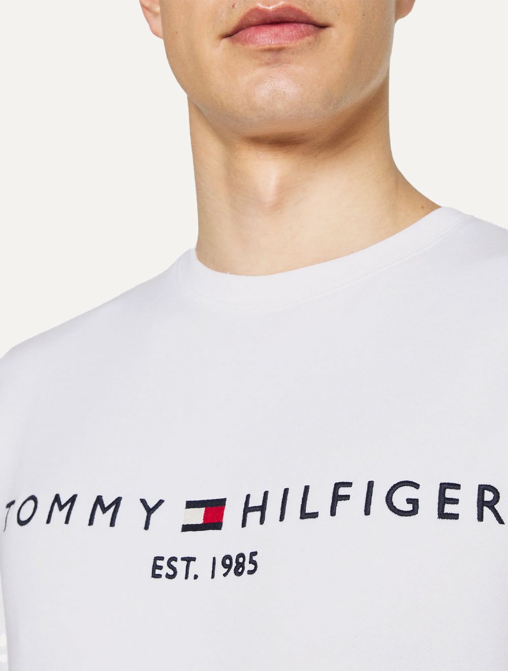 Moletom Tommy Hilfiger Masculino Fleece Logo Crewneck Branco