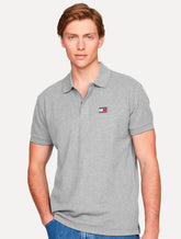 Polo Tommy Jeans Masculina Regular Heather XS Badge Cinza Mescla