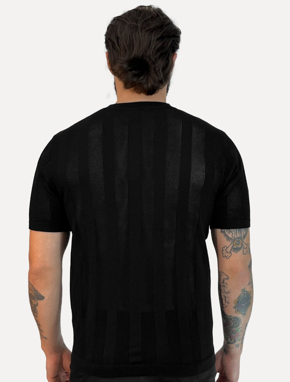 Camiseta Dixen Masculina Tricot Vertical Manga Curta Gola Careca Preto
