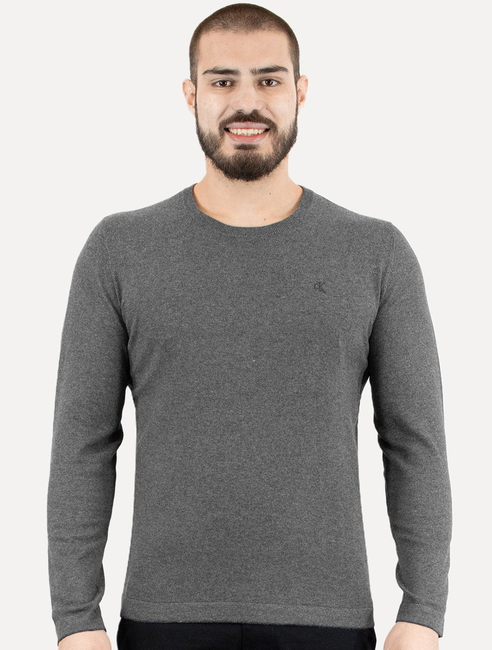 Suéter Calvin Klein Jeans Masculino Tricot Gola Careca com Logo Chumbo