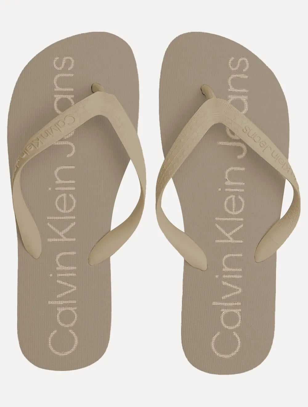 Chinelo Calvin Klein Jeans Silk Khaki Logo Básico Cáqui Claro