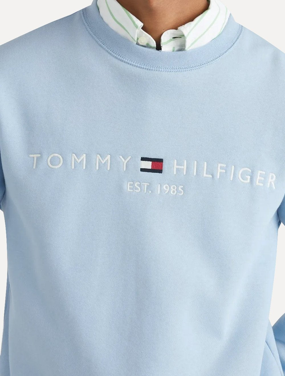 Moletom Tommy Hilfiger Masculino Fleece Logo Crewneck Azul Claro