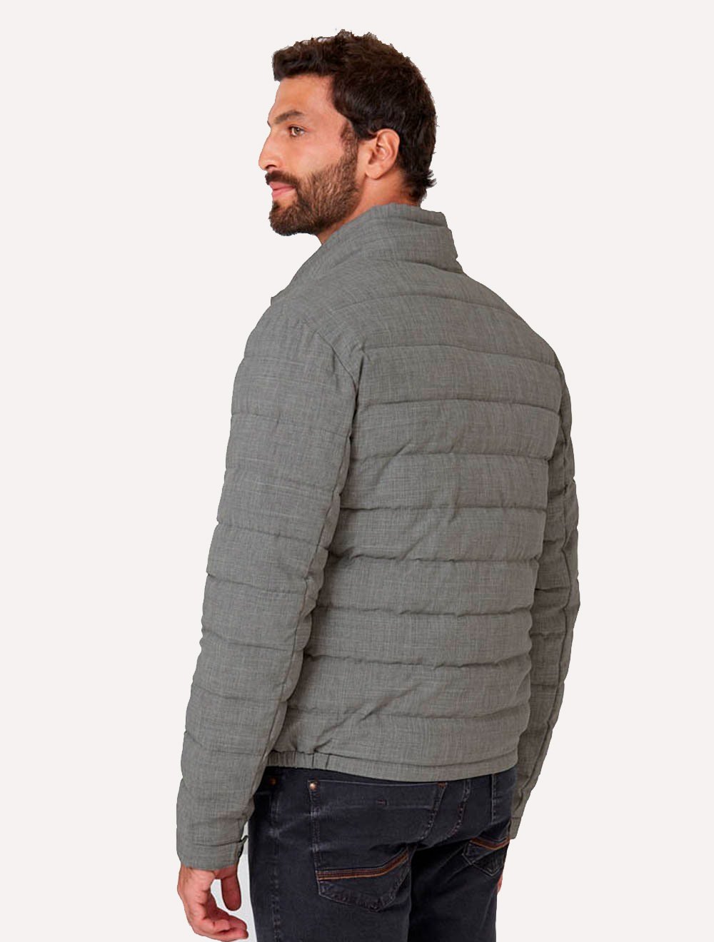 Jaqueta Dudalina Masculina Puffer Alfaiataria Cinza Escuro Mescla