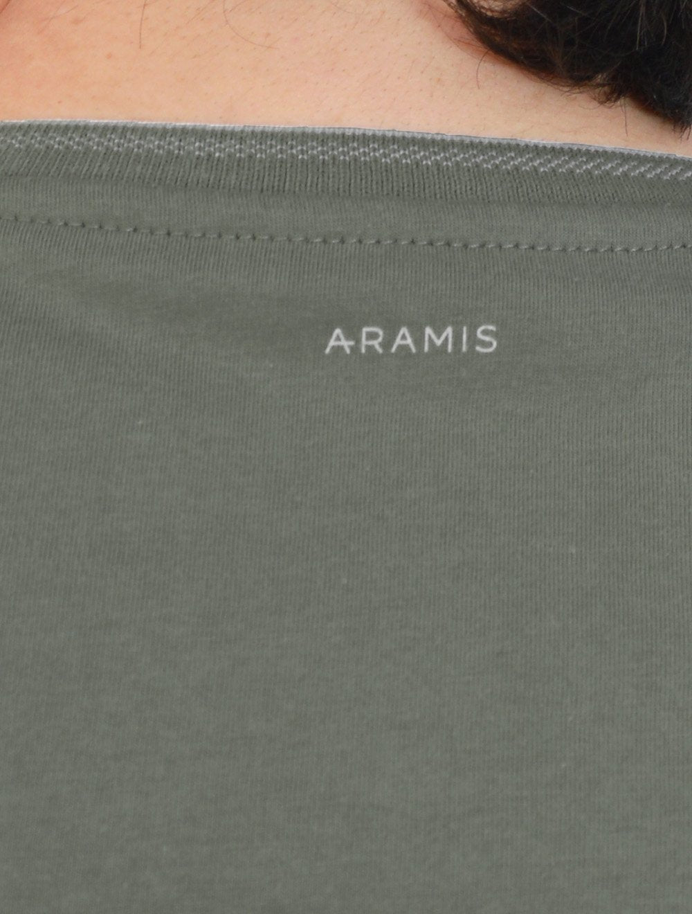 Camiseta Aramis Masculina Grey Friso Gola Logo Verde Opaco