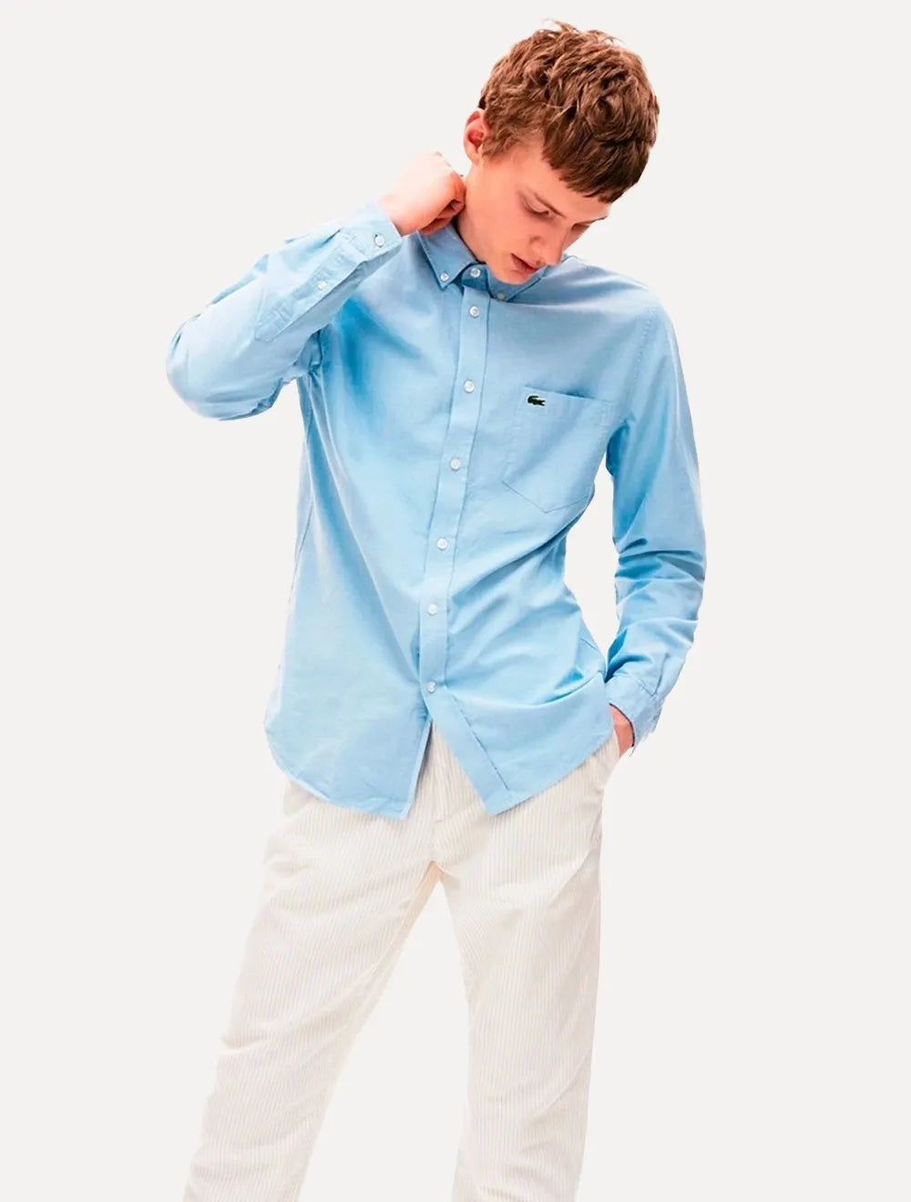 Camisa Lacoste Masculina Regular Fit Oxford Classic Azul Claro