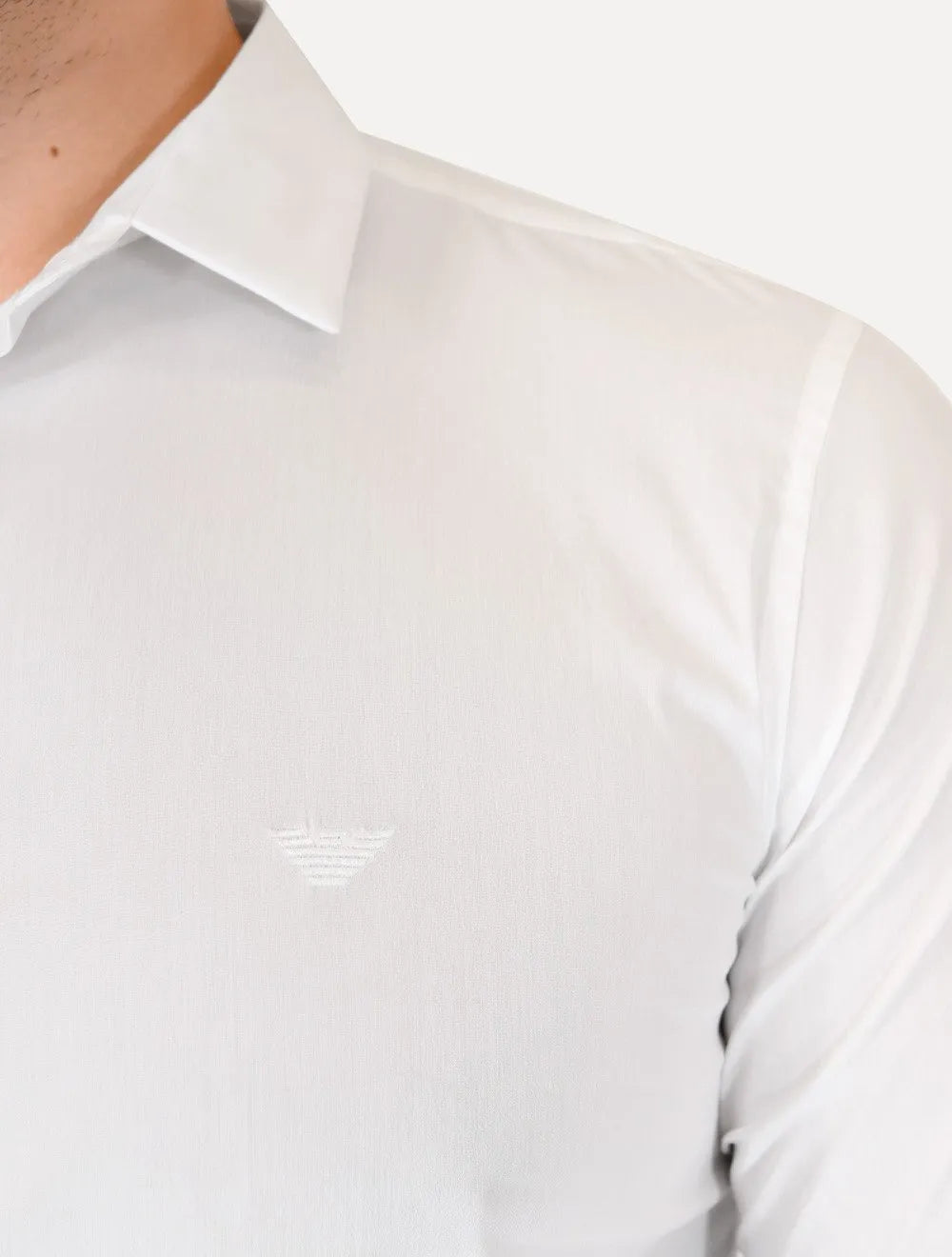 Camisa Empório Armani Masculina Stretch Embroidered Mono Logo Branca