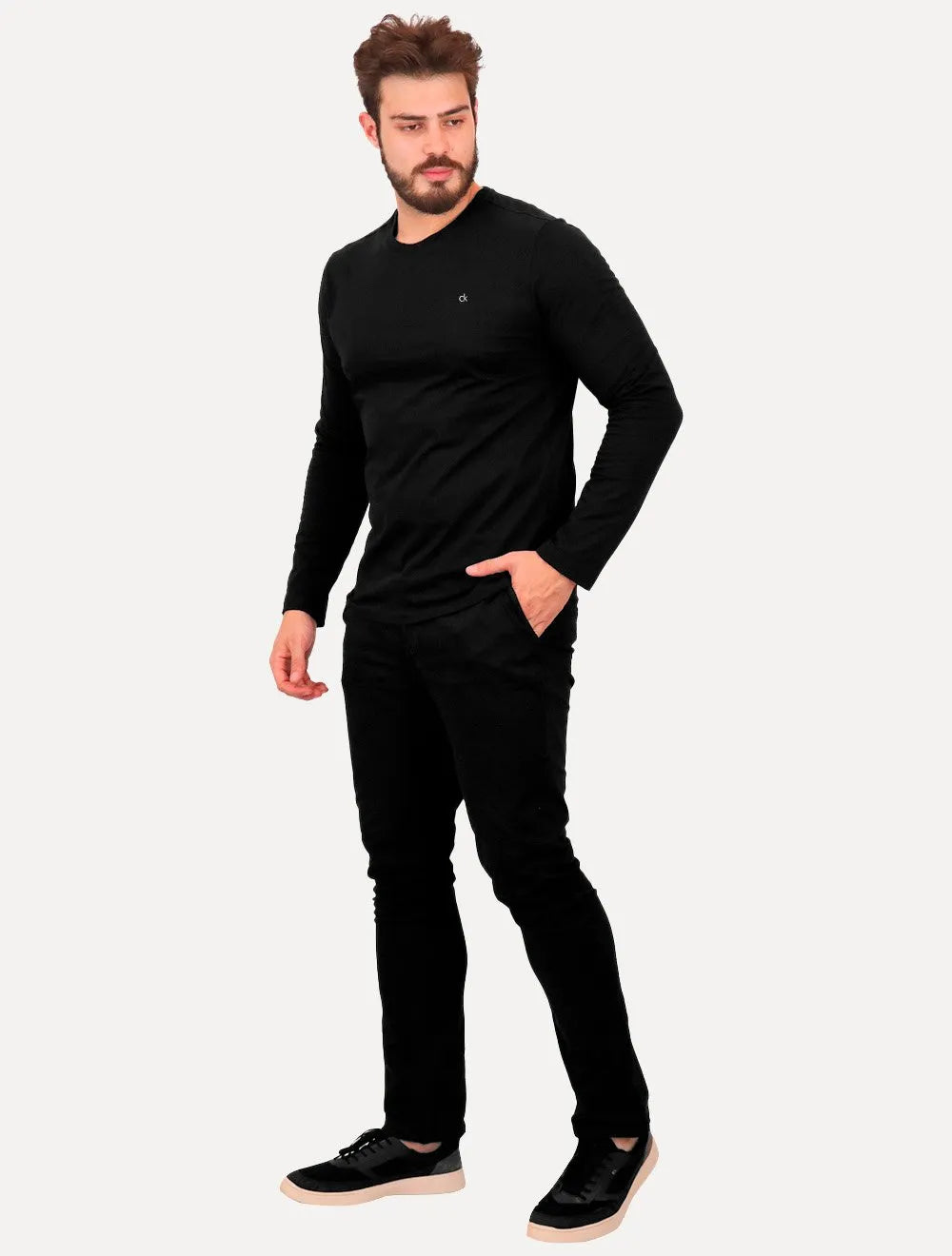 Camiseta Calvin Klein Masculina Meia Malha CK Preta
