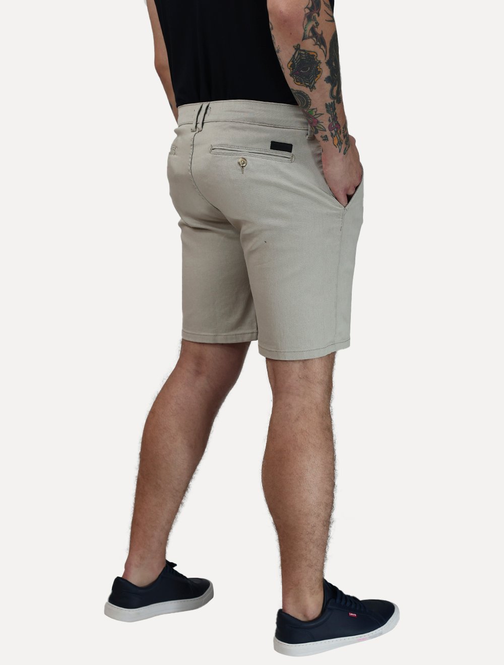 Bermuda K&J Black Masculina Casual Flex Cetim Cáqui