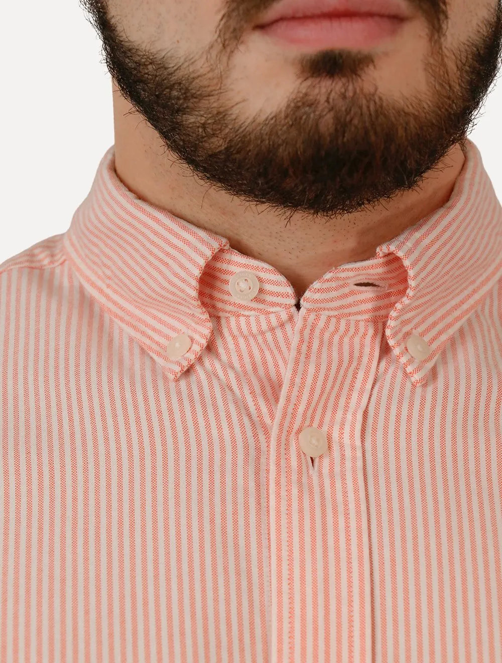 Camisa Tommy Hilfiger Masculina Manga Curta Regular Oxford Stripes Laranja Mescla