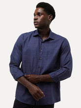 Camisa Dudalina Masculina Comfort Fit Xadrez Maq Grid Azul Marinho