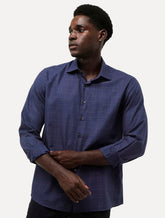 Camisa Dudalina Masculina Comfort Fit Xadrez Maq Grid Azul Marinho