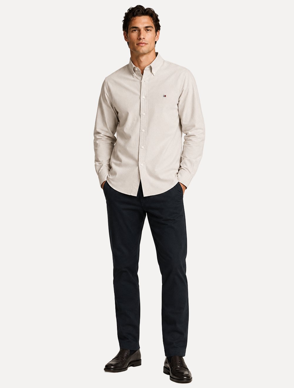 Camisa Tommy Hilfiger Masculina Regular Core Oxford Cáqui