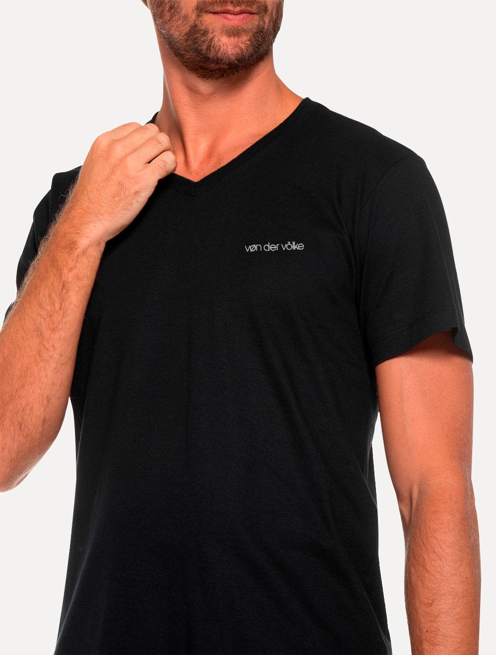 Camiseta Von der Volke Masculina Origineel V-Neck Basis Logo Preta