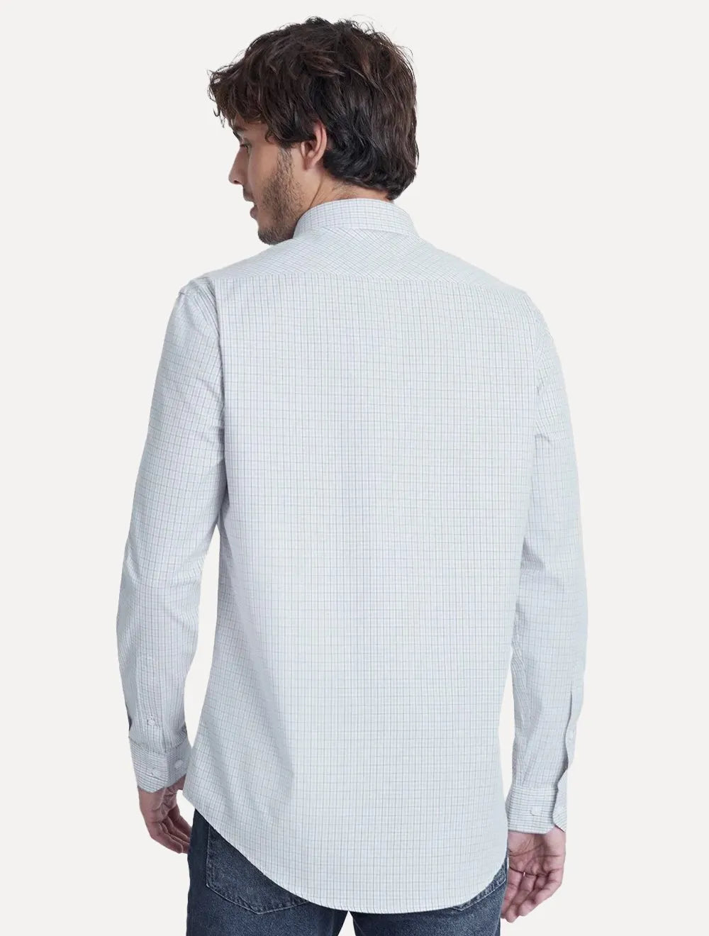 Camisa Aramis Masculina Regular Tricoline Micro Xadrez Azul Branca