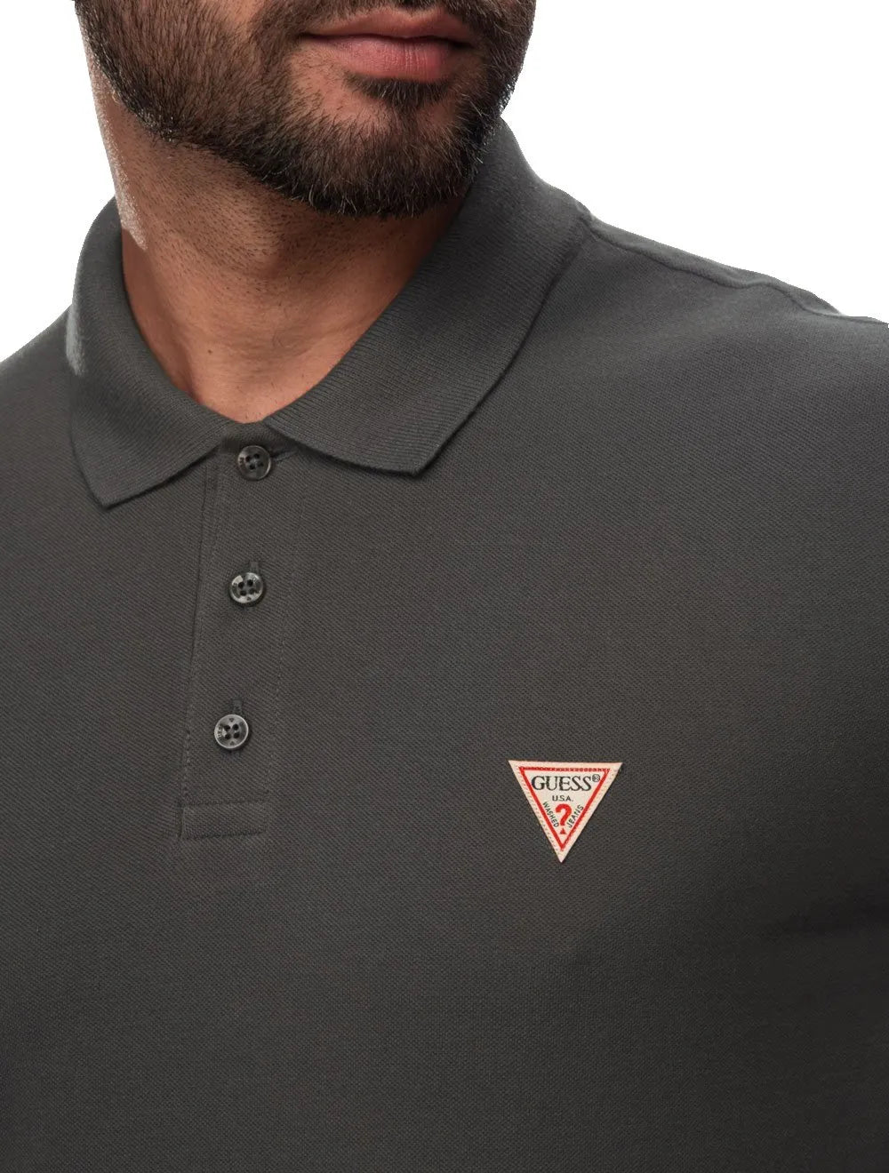 Polo Guess Masculina Piquet Tag Logo Chumbo Mescla