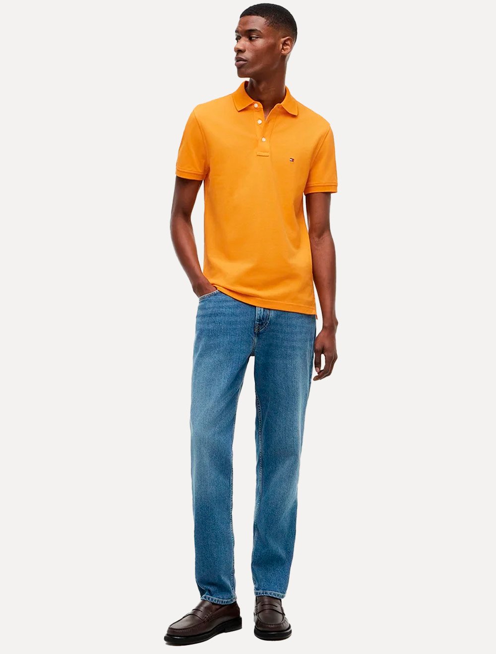 Polo Tommy Hilfiger Masculina Slim Piquet 1985 Flash Laranja