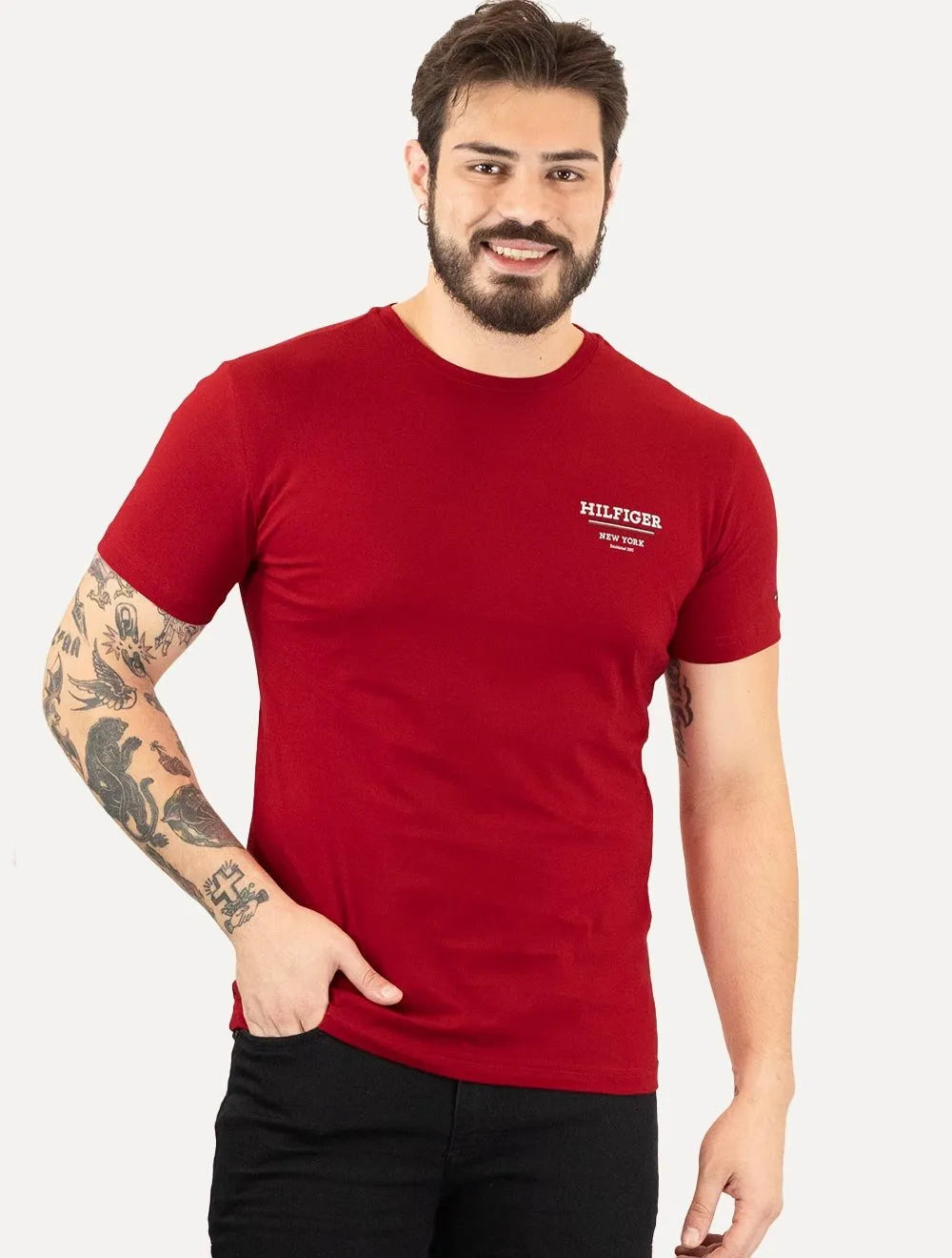 Camiseta Tommy Hilfiger Masculina Regular Global Stripe Vermelha