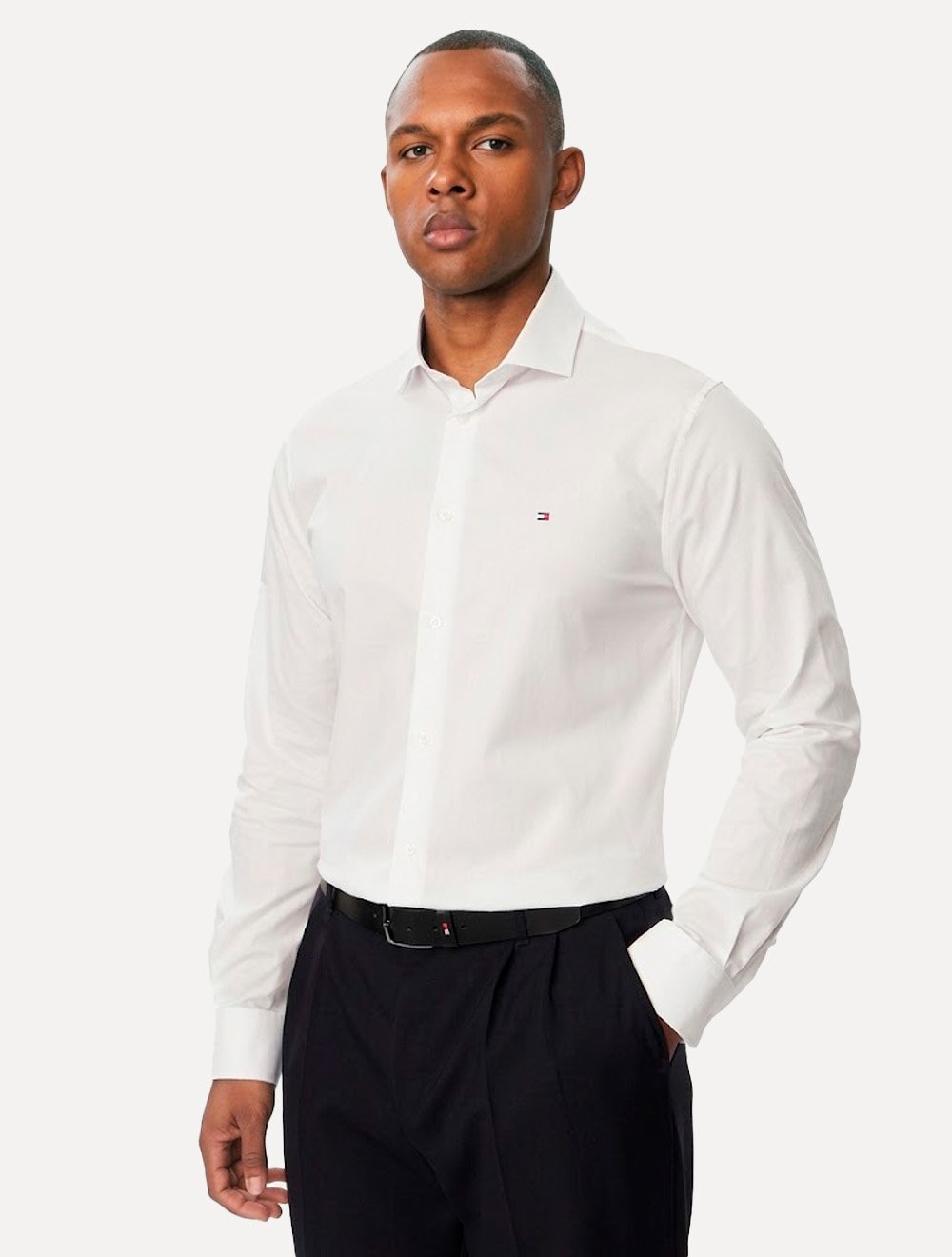 Camisa Tommy Hilfiger Masculina Slim Solid Contrast Branca