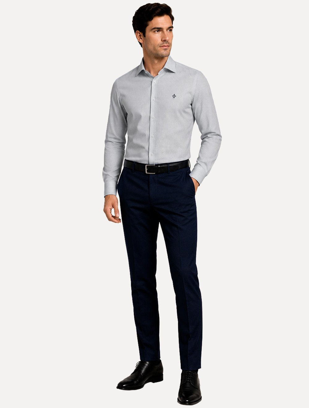 Camisa Dudalina Masculina Comfort Superfine Cotton Listrada Azul Escuro