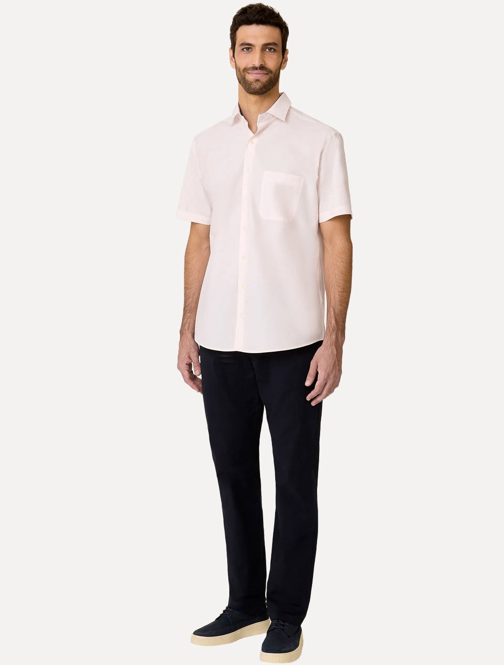 Camisa Dudalina Masculina Manga Curta Tricoline Lisa Rosa Claro