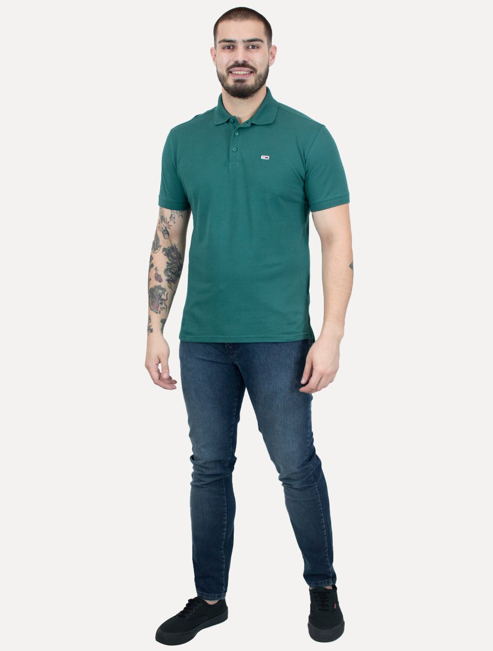Polo Tommy Jeans Masculina Piquet Regular Placket Verde Escuro