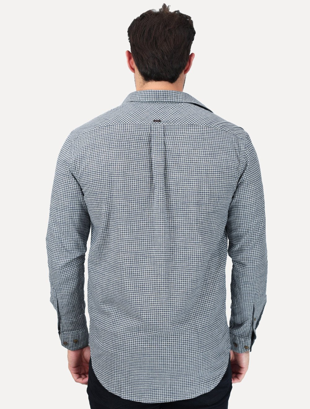 Camisa Aramis Masculina Regular Mini Xadrez Mescla Azul/Cinza