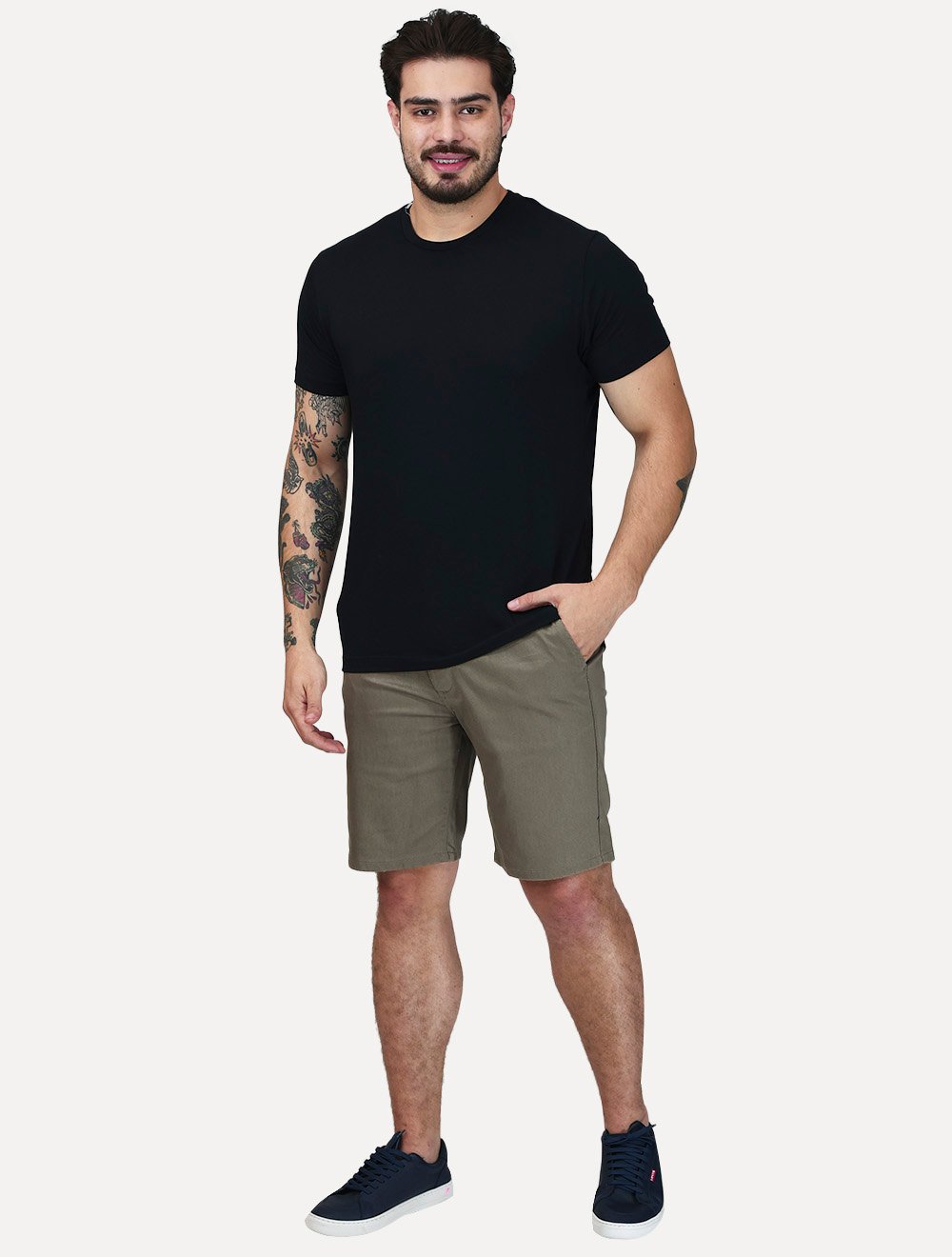 Bermuda King & Joe Masculina Slim Flex Cetim Cinza Médio