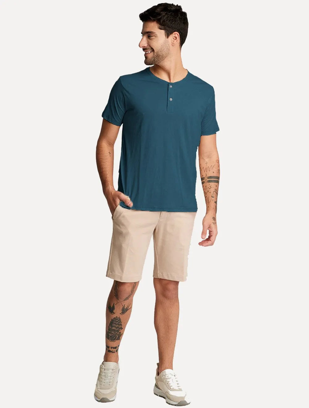 Camiseta King & Joe Masculina Botão Pima Touch Henley Azul Marinho