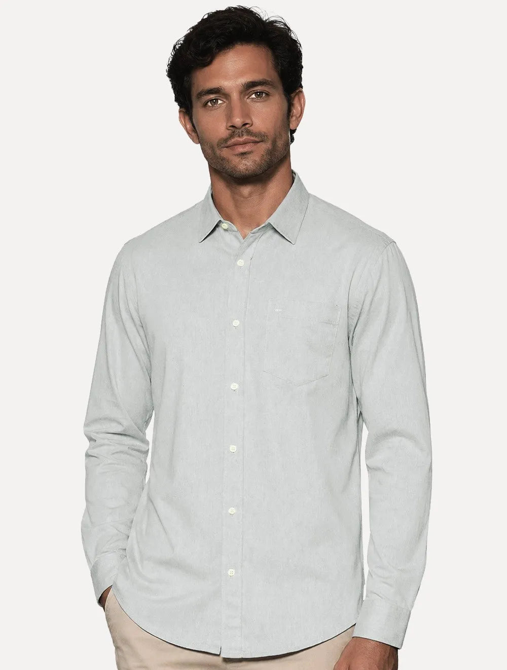 Camisa Aramis Masculina Regular Algodão Lotte Pocket Verde Claro
