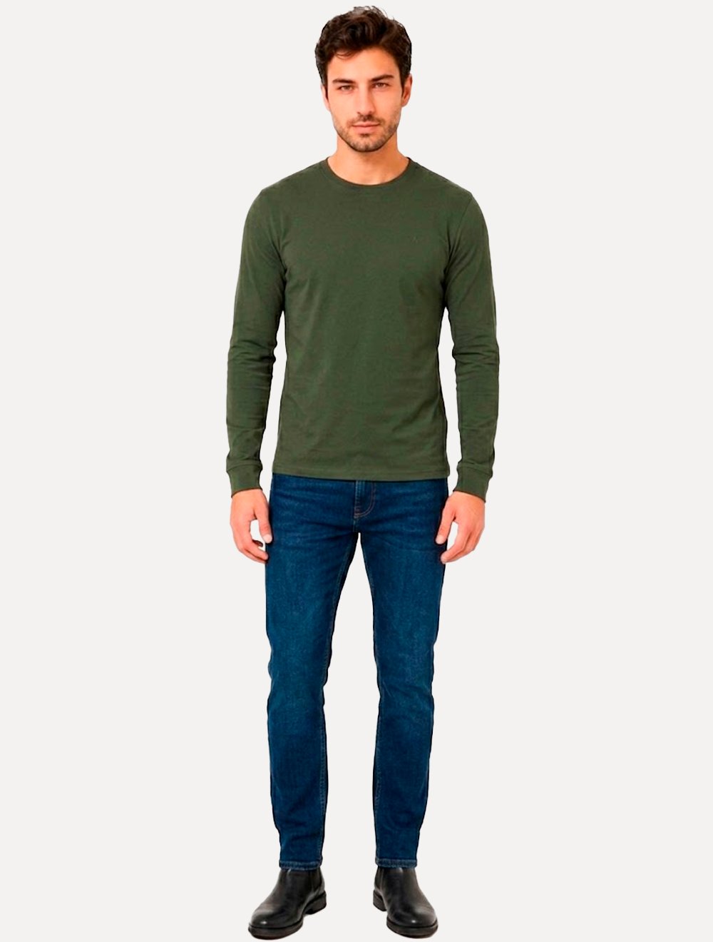 Camiseta Aramis Masculina Basic Lisa Manga Longa Mono Logo Verde Escuro