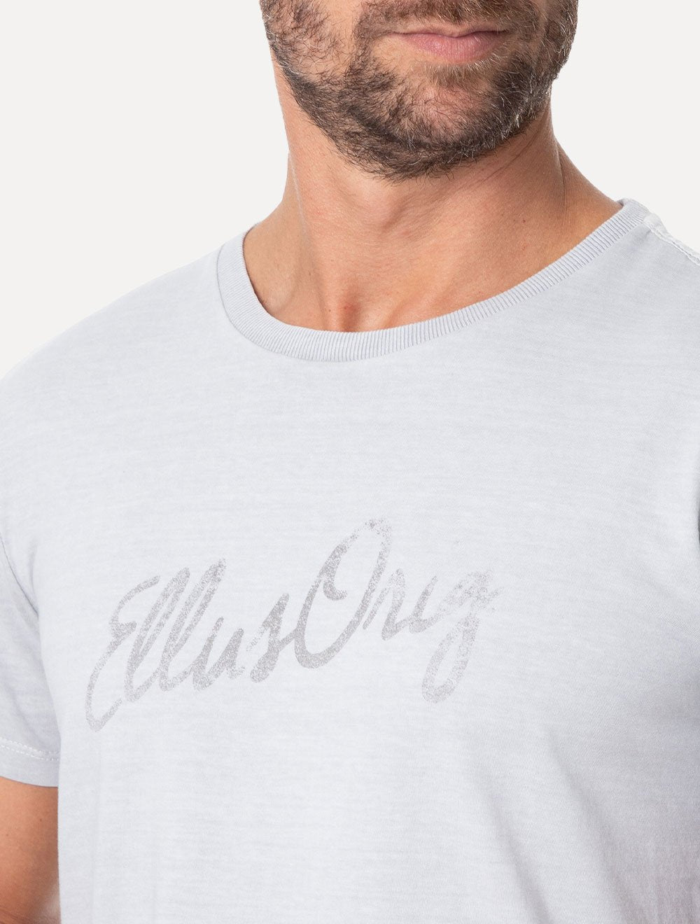 Camiseta Ellus Masculina Cotton Washed Origin. Script Cinza