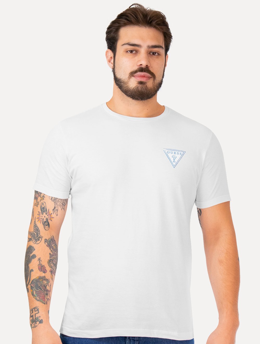 Camiseta Guess Masculina Los Angeles Tropical Branca