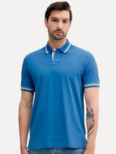 Polo Tommy Jeans Masculina Piquet Regular Tipped Azul