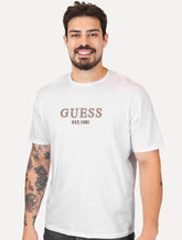 Camiseta Guess Masculina Bordado Peito Logo 1981 Branca