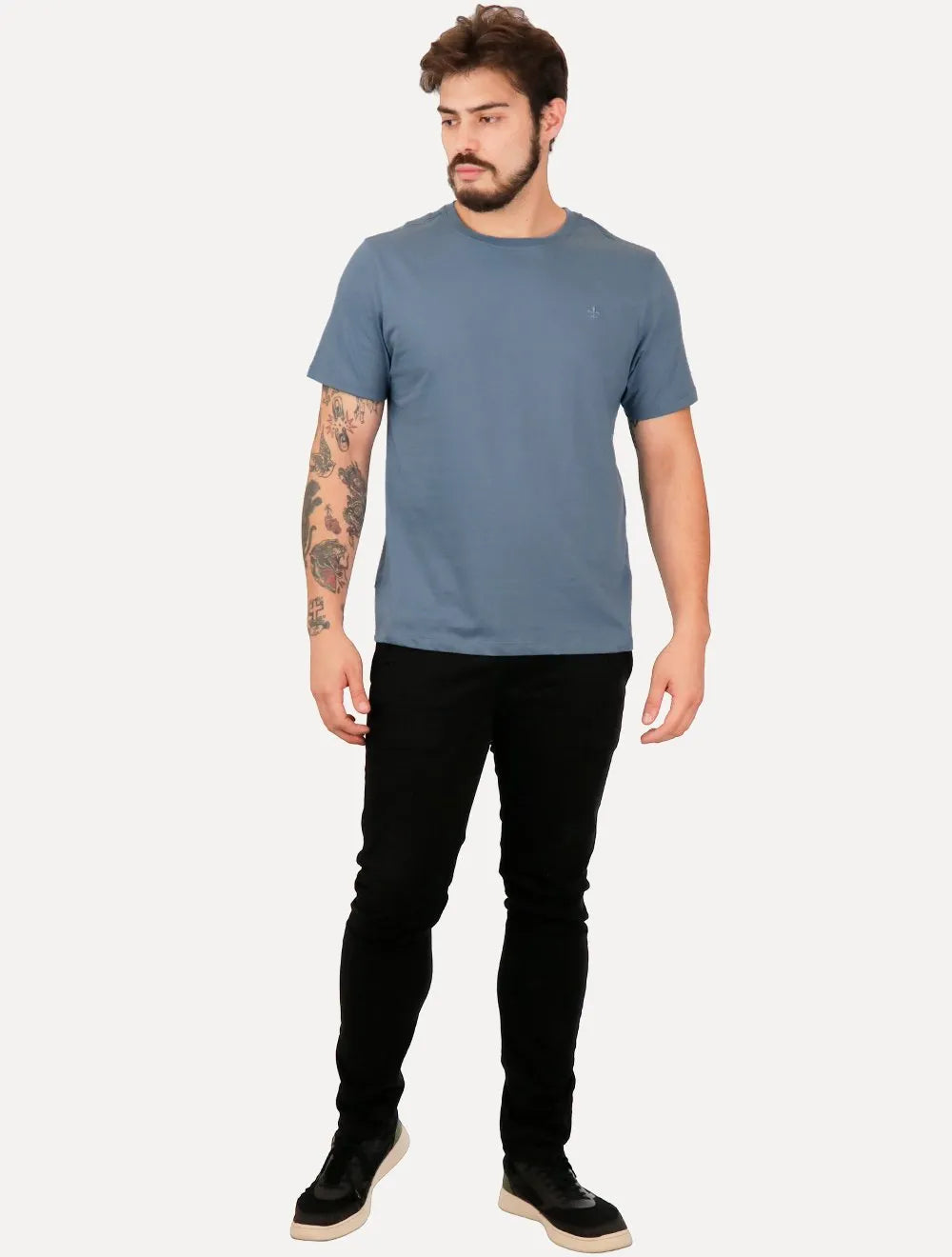 Camiseta Dudalina Masculina Essentials Modal Logo Azul Médio
