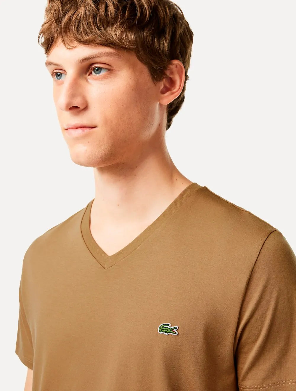 Camiseta Lacoste Masculina Jersey Pima Cotton Gola V Caqui